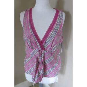 NAUTICA SLEEPWEAR *NWT* Top Size L Women's V Neck Pink Gray Plaid